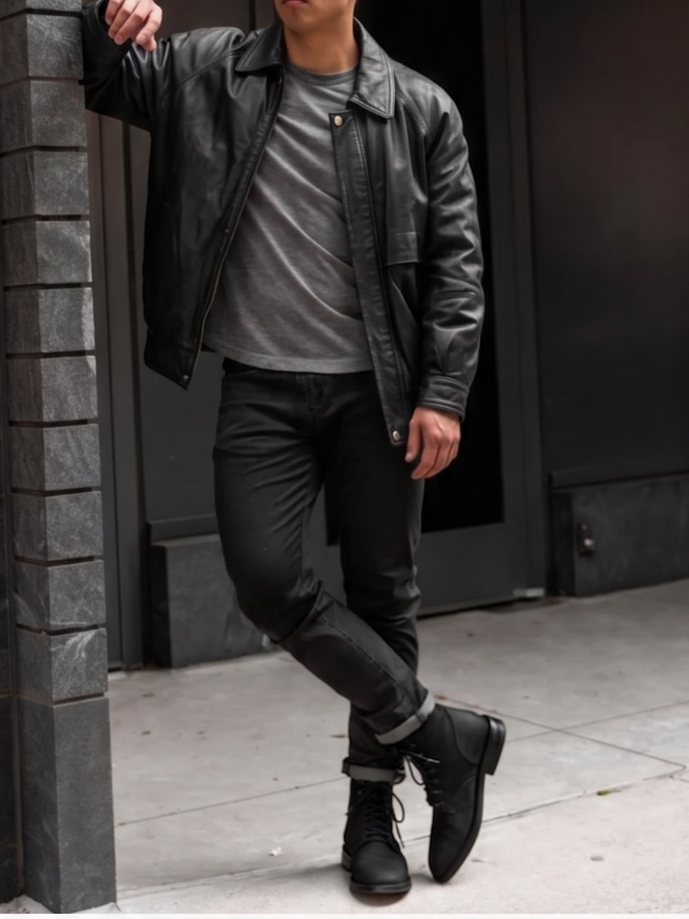 Andrew Marc Black Leather Bomber Jacket